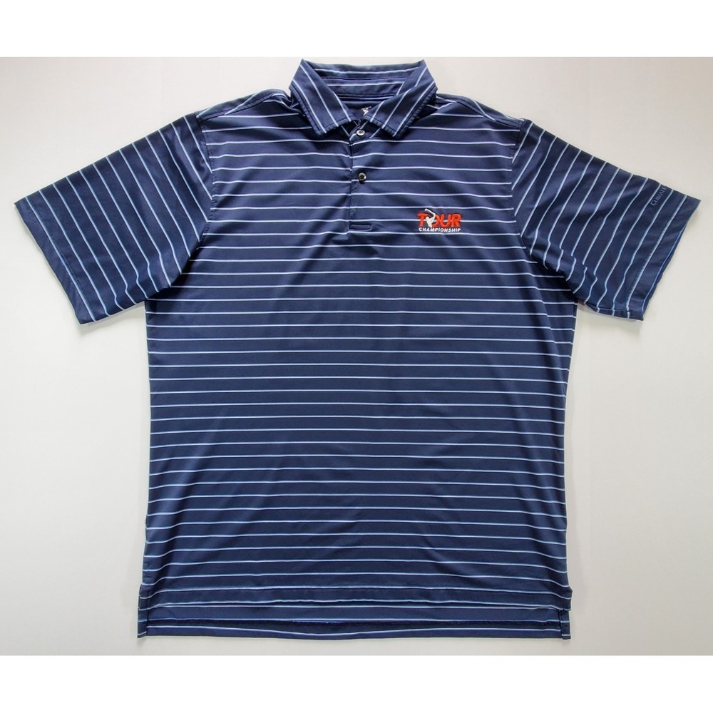 Adidas‎ Climacool Polo Shirt Men L Blue Striped TOUR Championship Golf Perform